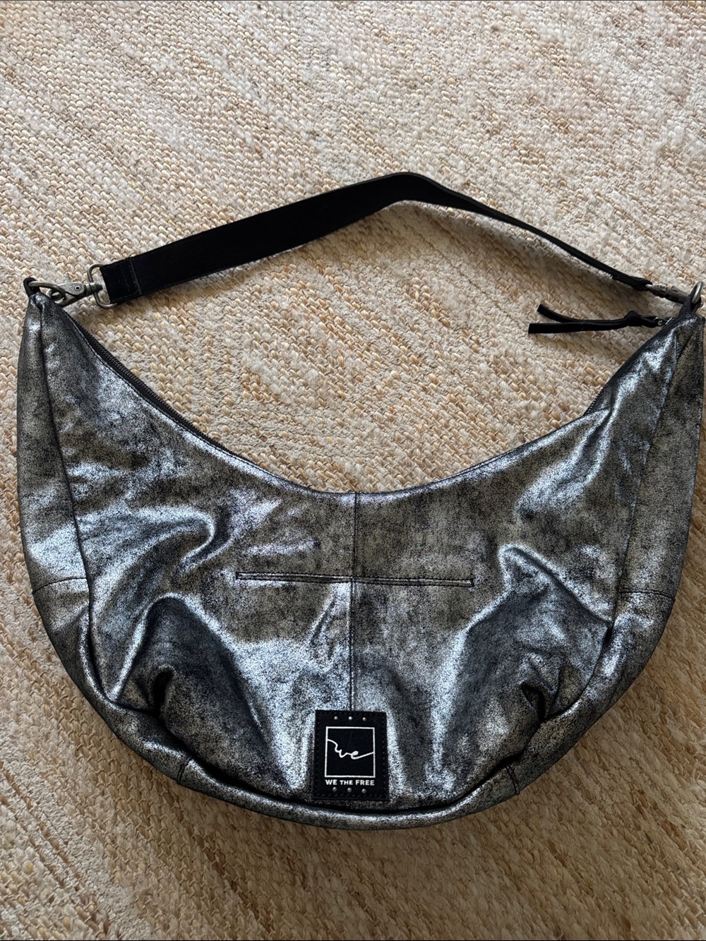 We The Free Shimmery Silver Crescent Shoulder Bag